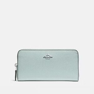 Coach Light Blue Pebbled Accordion Zip Wallet
